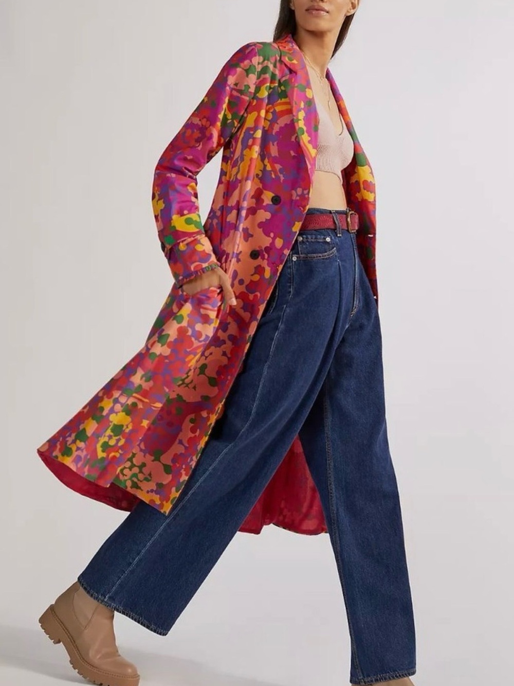 Anthropologie Roopa Pemmaraju Duster XL Trench Jacket Abstract Mod